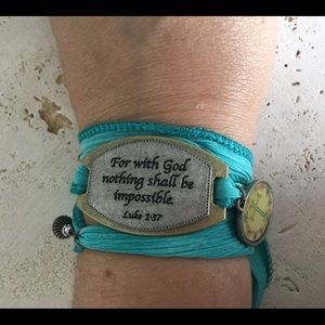 Handmade! Boho Turquoise silk wrap bracelet.